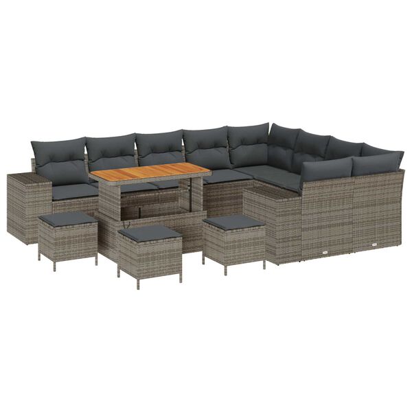 vidaXL Gartensofa-set mit Kissen 13 pcs Grau Poly-Rattan