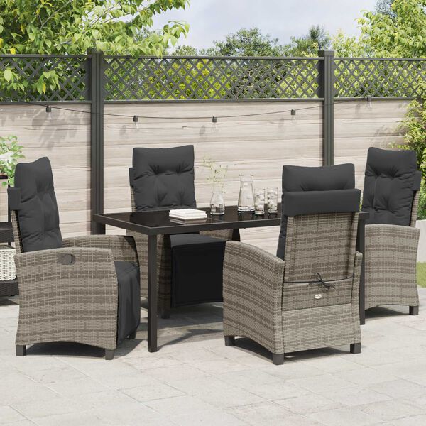 vidaXL Garten Essgruppe mit Kissen 5 pcs Grau Poly-Rattan