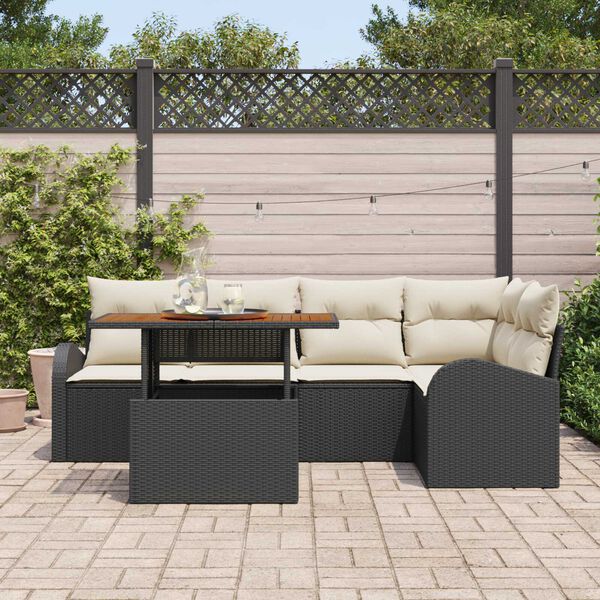 vidaXL Garten-Sofa-Set mit Speicher 6 pcs Schwarz Poly Rattan