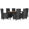 vidaXL 7-tlg. Garten-Essgruppe mit Kissen Schwarz Poly Rattan