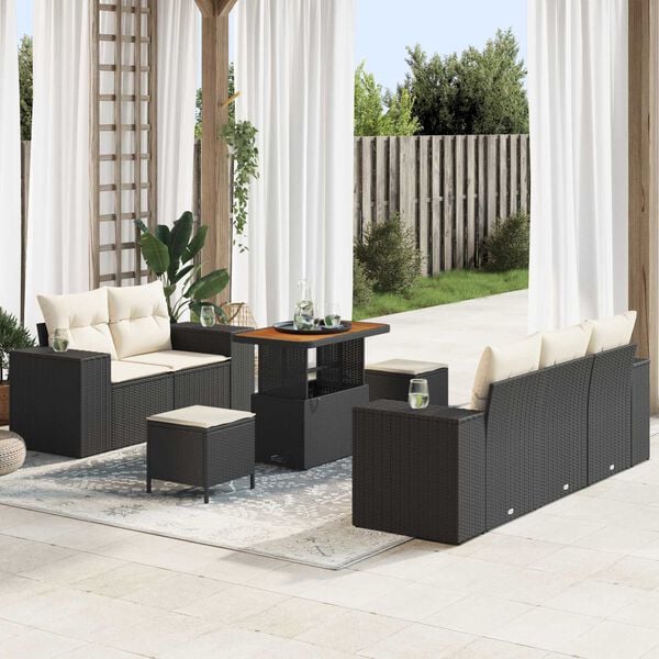 vidaXL Gartensofa-set mit Kissen 8 pcs Schwarz und Creme Poly Rattan