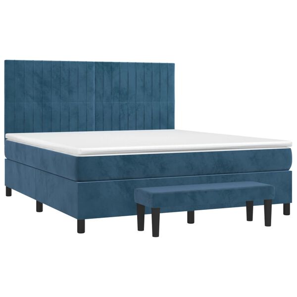 vidaXL Boxspringbett mit Matratze Dunkelblau 180x200 cm Samt