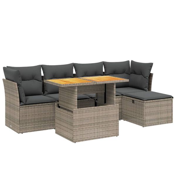 vidaXL 6-tlg. Garten-Sofagarnitur mit Kissen Grau Poly Rattan