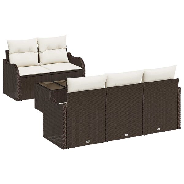 vidaXL Garten-Sofa-Set mit Kissen mit Speicher 6 pcs Braun und Creme