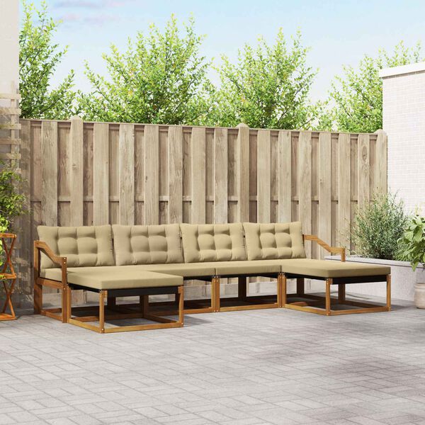 vidaXL Outdoor-Sofagarnitur mit Kissen 6 pcs Natur und Beige