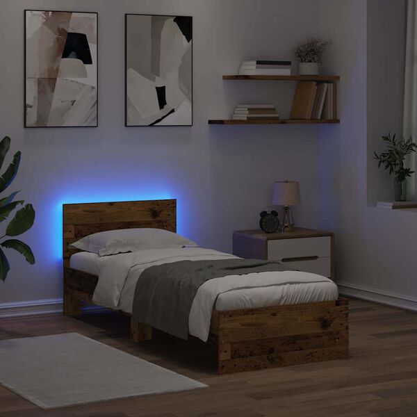 vidaXL Bettrahmen mit Kopfteil Altholz 75 x 190 cm Holzwerkstoff