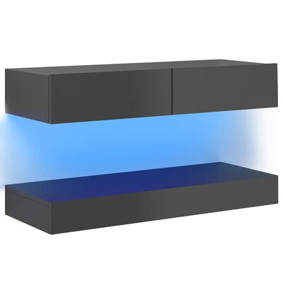 vidaXL TV-Schrank mit LED-Leuchten Hochglanz-Grau 90x35 cm