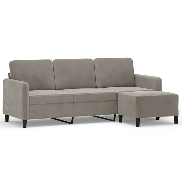 vidaXL 3-Sitzer-Sofa mit Hocker Hellgrau 180 cm Samt