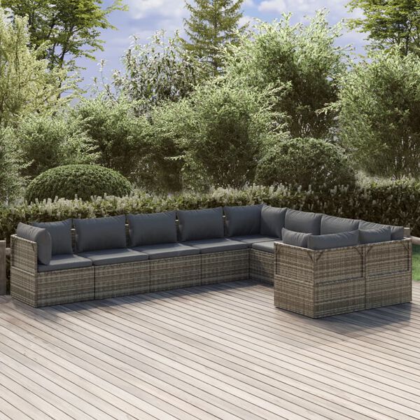 vidaXL 9-tlg. Garten-Lounge-Set mit Kissen Grau Poly Rattan