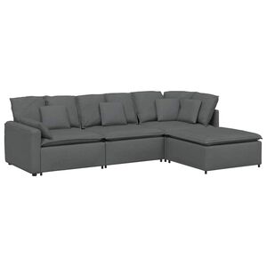 vidaXL Modulares Sofa mit Fu&szlig;hocker Kissen Stoff Dunkelgrau
