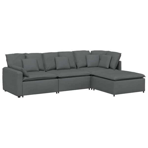 vidaXL Modulares Sofa mit Fußhocker Kissen Stoff Dunkelgrau
