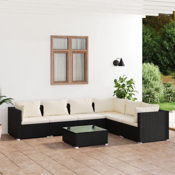 vidaXL 7-tlg. Garten-Lounge-Set mit Kissen Poly Rattan Schwarz