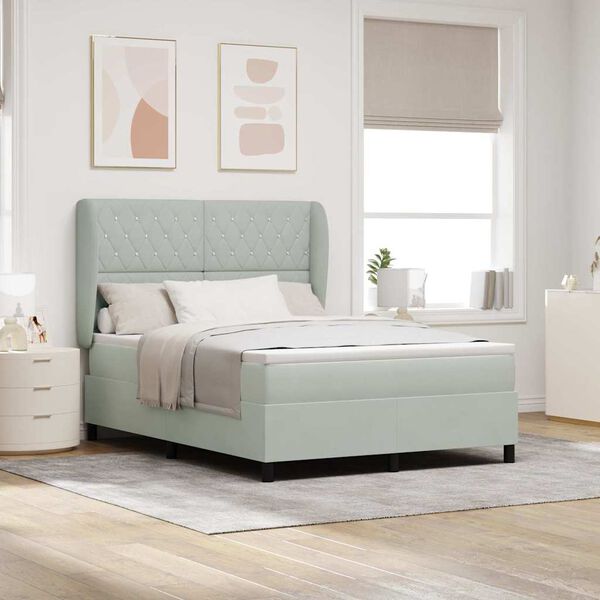 vidaXL Boxspringbett mit Matratze Hellgrau 200 x 140 cm Polyester