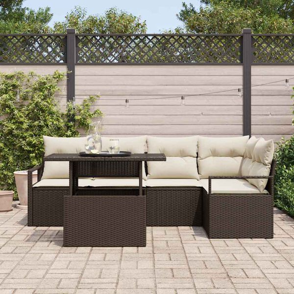 vidaXL Garten-Sofa-Set mit Kissen 6 pcs Braun und Creme Poly-Rattan
