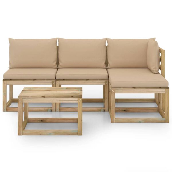 vidaXL 5-tlg. Garten-Lounge-Set mit Beige Kissen