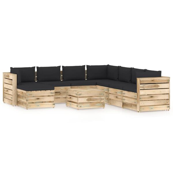 vidaXL 9-tlg. Garten-Lounge-Set mit Kissen Gr&uuml;n Impr&auml;gniertes Holz