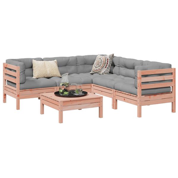 vidaXL 6-tlg. Garten-Sofagarnitur mit Kissen Massivholz Douglasie