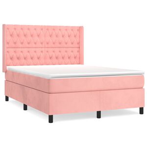 vidaXL Boxspringbett mit Matratze Rosa 140x200 cm Samt