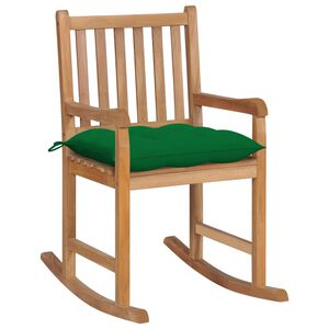 vidaXL Schaukelstuhl mit Gr&uuml;nem Kissen Massivholz Teak
