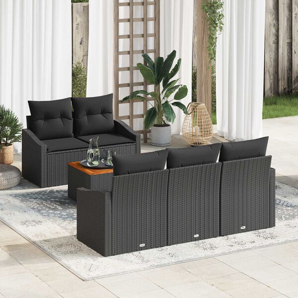vidaXL Gartensofa-set mit Kissen 6 pcs Schwarz Poly-Rattan