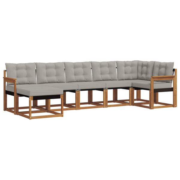 vidaXL Outdoor-Sofagarnitur mit Kissen 7 pcs Nat&uuml;rlich und Hellgrau