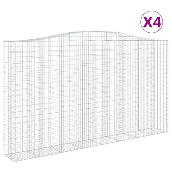 vidaXL Gabionen mit Hochbogen 4 Stk. 400x50x220/240cm Verzinktes Eisen