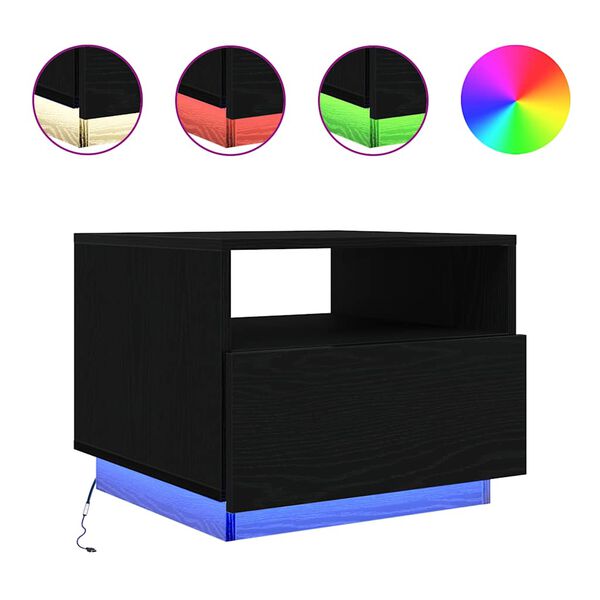 vidaXL Couchtisch mit LED-Leuchten Schwarz Eichen-Optik 50x49x40 cm