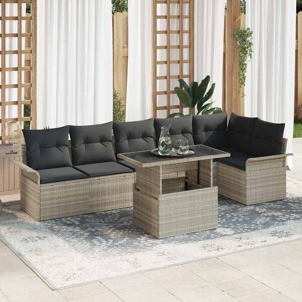 vidaXL Gartensofa-set mit Kissen 7 pcs Hellgrau Poly-Rattan