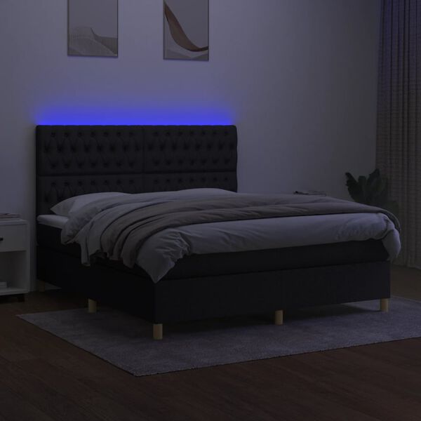 vidaXL Boxspringbett mit Matratze & LED Schwarz 160x200 cm Stoff