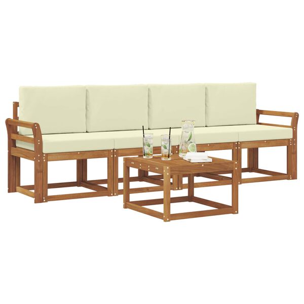 vidaXL Outdoor-Sofagarnitur 5 pcs Natur und Creme Massivholz Akazie