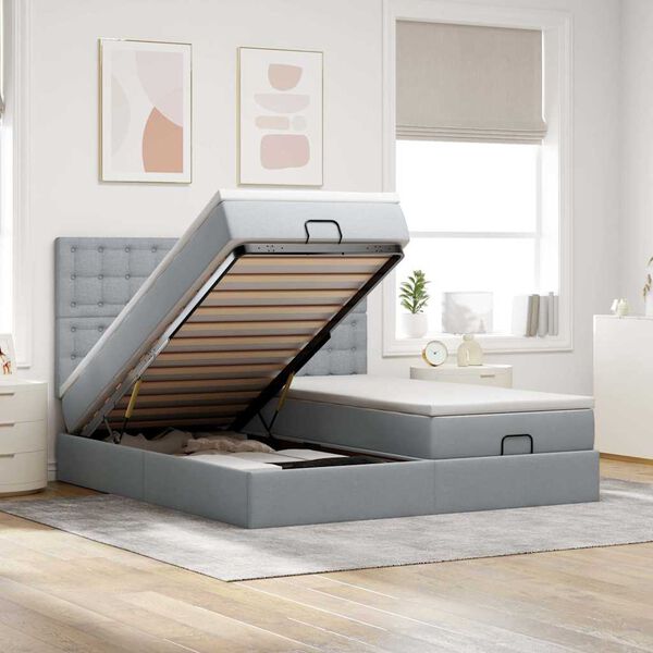 vidaXL Ottoman-Bett mit Matratzen Hellgrau 200x200 cm Stoff