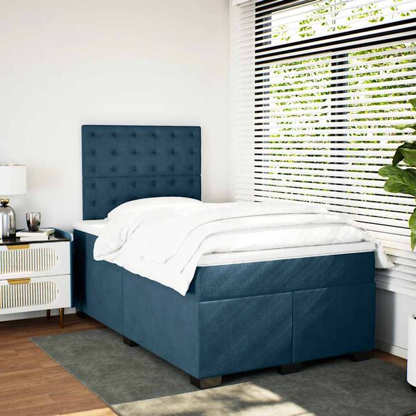 vidaXL Boxspringbett mit Matratze Blau 120x200 cm Samt
