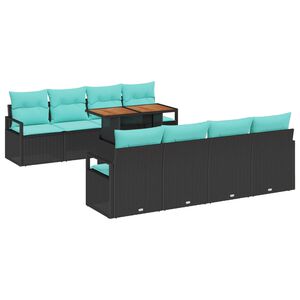 vidaXL Gartensofa-set 9 stk. 8-Sitzanzahl Schwarz und T&uuml;rkis