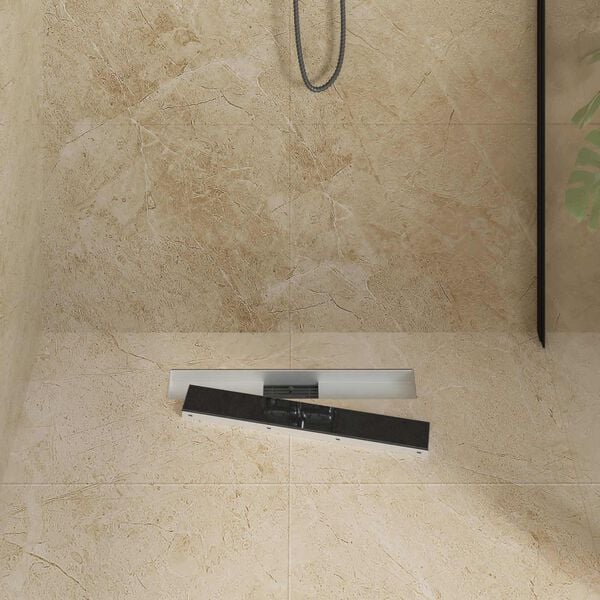 vidaXL Duschabfluss mit Glasabdeckung Schwarz 50 cm Edelstahl 304