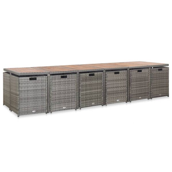 vidaXL 17-tlg. Garten-Essgruppe mit Auflagen Poly Rattan Grau