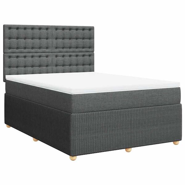 vidaXL Boxspringbett mit Matratze Dunkelgrau 140x200 cm Stoff