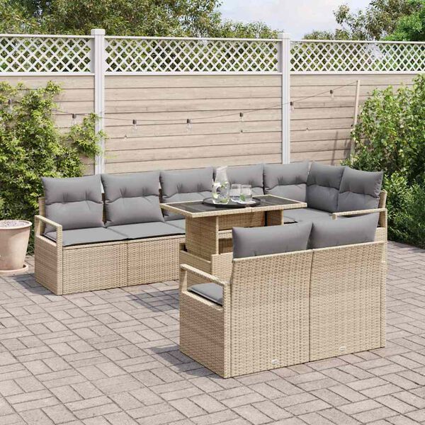 vidaXL Garten-Sofa-Set mit Kissen 9 pcs Beige und Hellgrau Poly-Rattan