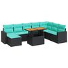 vidaXL 9-tlg. Garten-Sofagarnitur mit Kissen Schwarz Poly Rattan