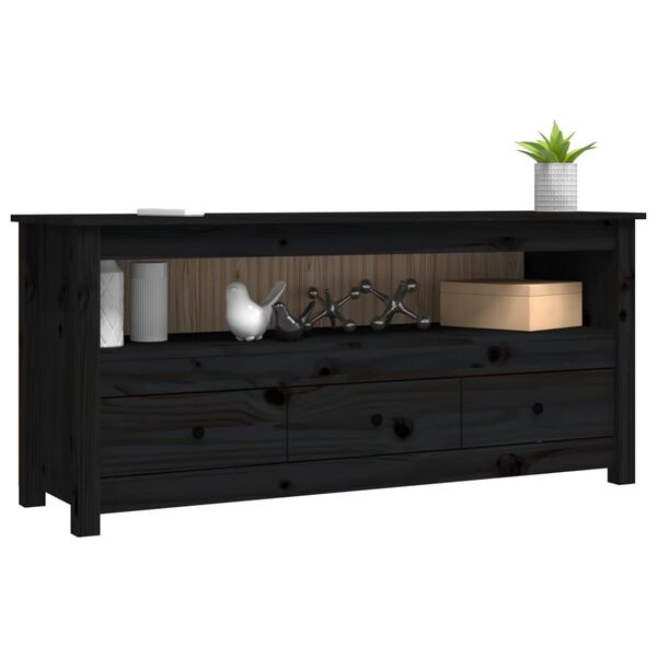 vidaXL TV-Schrank Schwarz 114x35x52 cm Massivholz Kiefer