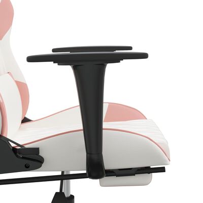 vidaXL Gaming-Stuhl mit Massage & Fußstütze Weiß & Rosa Kunstleder
