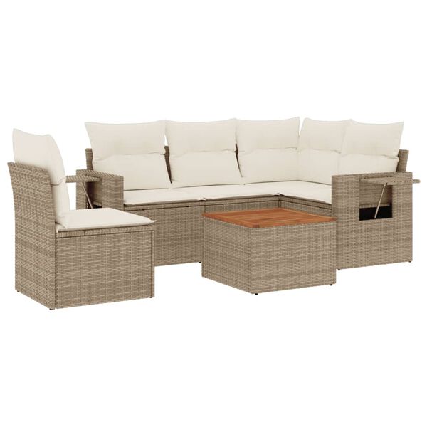 vidaXL 6-tlg. Garten-Sofagarnitur mit Kissen Beige Poly Rattan