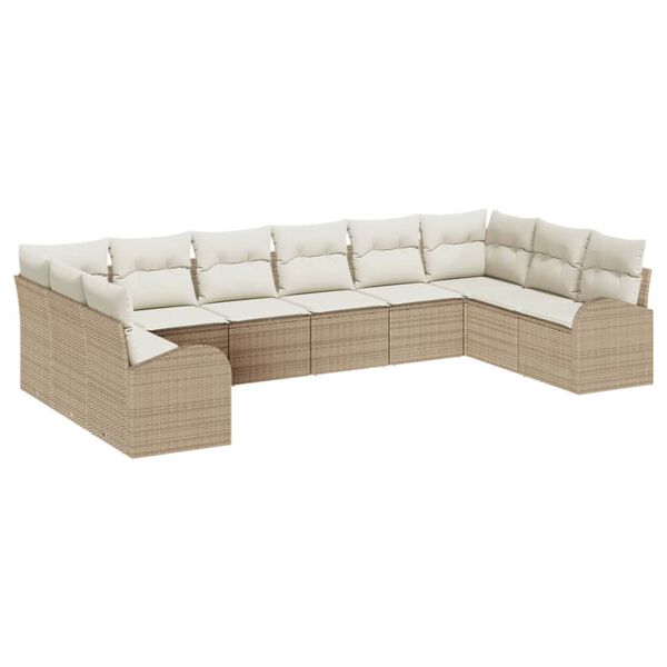 vidaXL Gartensofa-set mit Kissen 10 pcs Beige und Wei&szlig; Poly-Rattan