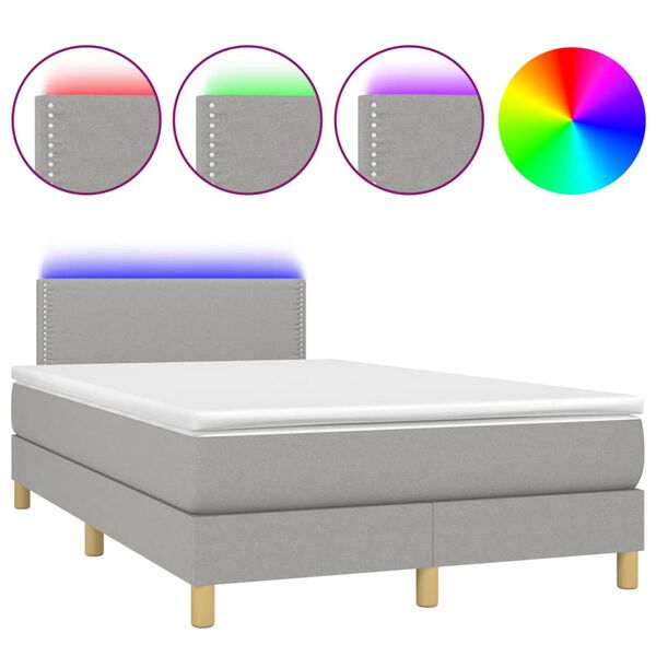 vidaXL Boxspringbett mit Matratze & LED Hellgrau 120x190 cm Stoff