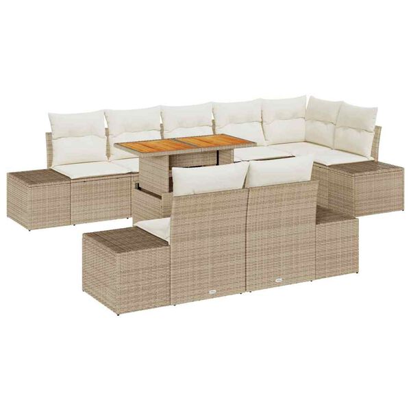 vidaXL Garten-Sofa-Set mit Speicher 9 pcs Beige Poly Rattan
