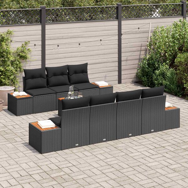 vidaXL Garten-Sofa-Set mit Kissen 8 pcs Schwarz Poly Rattan