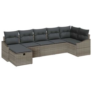 vidaXL Sofa Set mit Kissen mit Speicher 7 pcs Grau Poly-Rattan