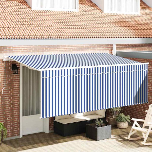 vidaXL Einziehbare Markise Gestreift Blau 350 x 200 cm Stoff