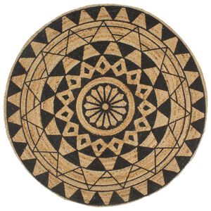 vidaXL Teppich Handgefertigt Jute Schwarzer Druck 90 cm