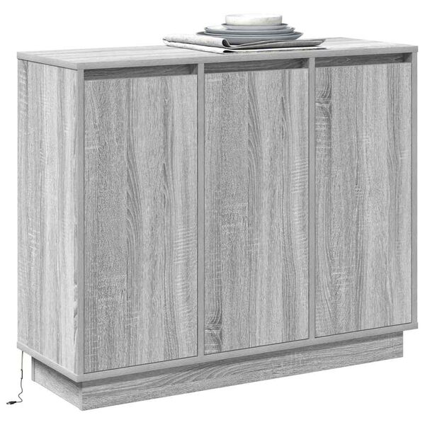 vidaXL LED-Sideboard Graues Sonoma 90 x 32 x 75 cm Holzwerkstoff