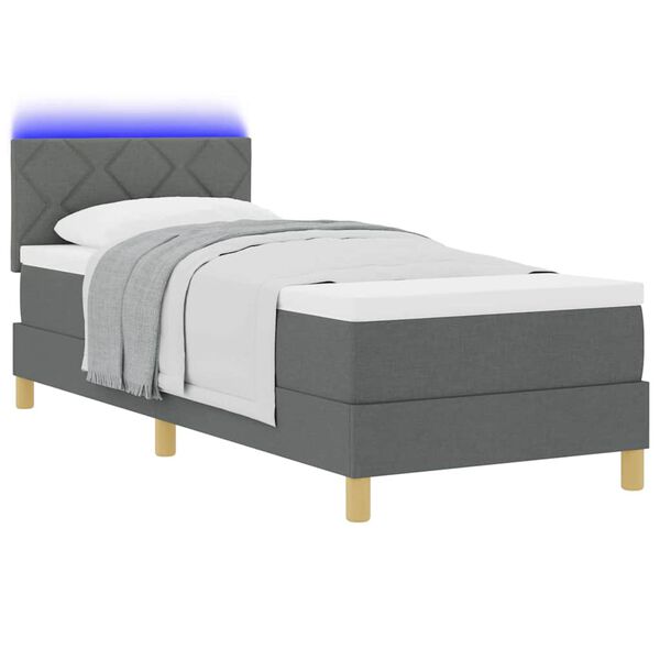 vidaXL LED Boxspringbett mit Matratze Dunkelgrau 80 x 200 cm Stoff